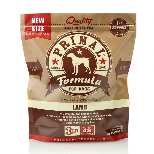 Primal Raw Frozen Dog Food Nuggets - Lamb Formula - 3 lbs