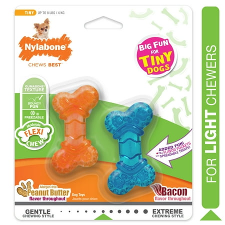 Nylabone FlexiChew Bone Twin Pack - Mini, Peanut Butter & Bacon Flavor, Moderate Chew for Tiny Dogs