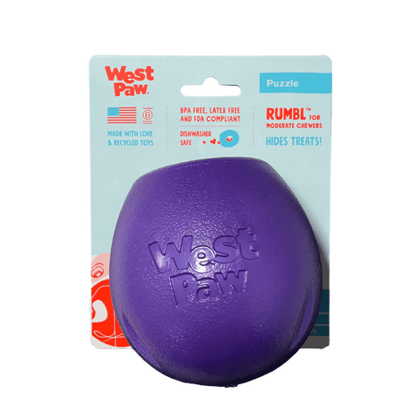 West Paw Rumbl Large Treat Dispensing Dog Toy, Eggplant - Durable Puzzle Feeder