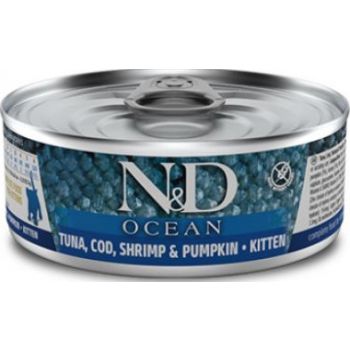 Farmina N&D Ocean Kitten Wet Cat Food - Cod, Shrimp & Pumpkin - 2.46oz/70-80g Can