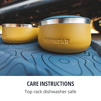 Ruffwear Basecamp Dog Bowl - Durable Stainless Steel, Non-Slip, Dishwasher Safe - 1.25L River Rock Green
