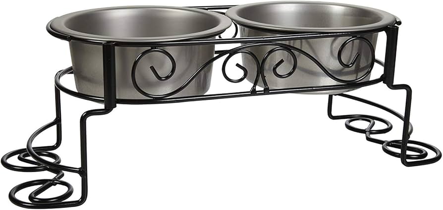 SPOT Mediterranean Double Diner Elevated Pet Bowls - 1 Quart Stainless Steel