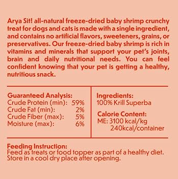 Arya Sit Freeze-Dried Baby Shrimp - Single Ingredient Dog & Cat Treats (2.8 oz / 3.5 oz)