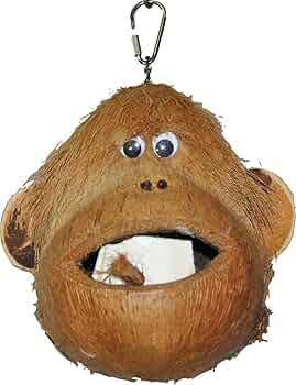 A&E Happy Beaks Coco Monkey Bird Toy - Coconut Shell Bird Cage Accessory