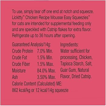 Evanger's Against The Grain LickKitty Mousse Squeezies Cat Treats - Chicken with Catnip, 4-Pack (2oz Pouches)