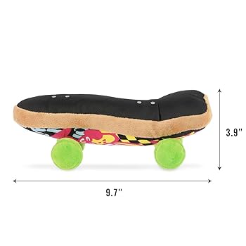 P.L.A.Y. 90s Classics Kickflippin' K9 Skateboard Plush Dog Toy - Squeaky, Crinkle, Durable Chew Toy