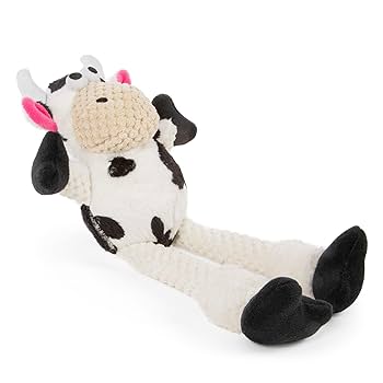 GoDog Checkers Skinny Cow Plush Dog Toy with Chew Guard - Squeaky, Durable, Small/Medium
