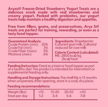 Arya Sit! Freeze-Dried Strawberry Yogurt Dog & Cat Treats with Goat Milk, 3.5 oz