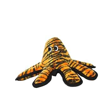 Tuffy Mega Octopus Dog Toy - Tiger Print, Small, Durable Plush Squeaky Toy