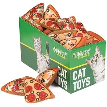 Multipet Pizza Cat Toy with Catnip - Plush Slice, Assorted Styles, 3.25 inch
