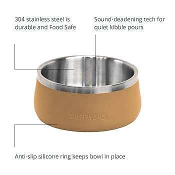 Ruffwear Basecamp Dog Bowl - Durable Stainless Steel, Non-Slip, 1.25L Cattail Tan