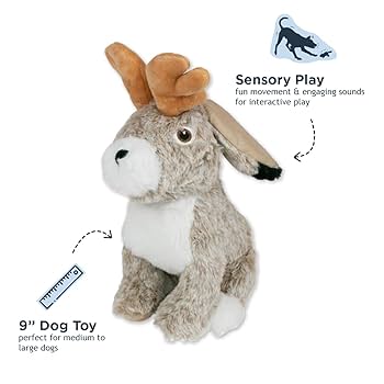 Tall Tails 9 inch Plush Jackalope Twitchy Dog Toy - Animated Squeaky Cuddle Pal