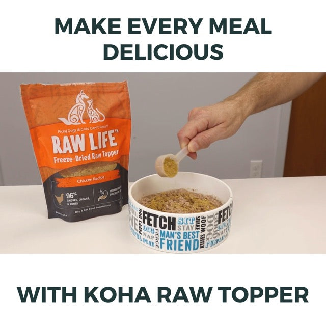 KOHA Raw Life Freeze-Dried Chicken Topper for Dogs & Cats, High Protein, Grain-Free, 8 oz Bag