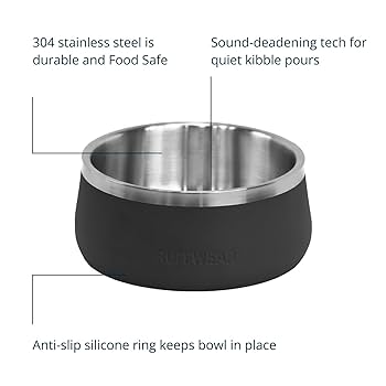 Ruffwear Basecamp Dog Bowl - Stainless Steel, Non-Slip, Dishwasher Safe - 1.25L Basalt Gray