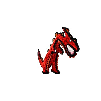 Tuffy Junior Dinosaur Destructosaurus Dog Toy - Durable Plush Squeaky Red Dinosaur Dog Toy