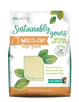 Sustainably Yours Multi-Cat Plus Cat Litter - Natural Corn & Cassava, Small Grain, 26 lbs
