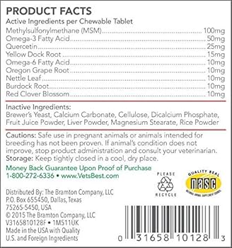 Vet's Best Healthy Coat Shed & Itch Relief Dog Supplements - 50 Chewable Tablets