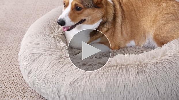 Arlee 26 in. Donut Round Pet Dog Bed, Black, Shaggy Vegan Fur, Memory Foam