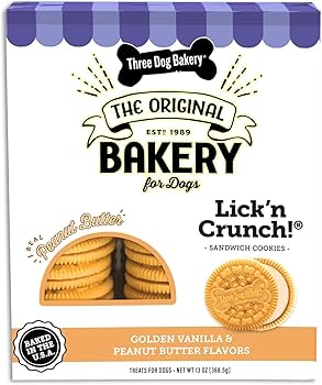 Three Dog Bakery Lick'n Crunch! Golden & Peanut Butter Dog Treats, 13 oz