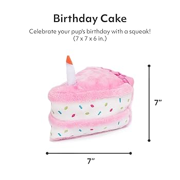 Zippy Paws Birthday Cake Pink Plush Dog Toy - Squeaky Slice for Puppies