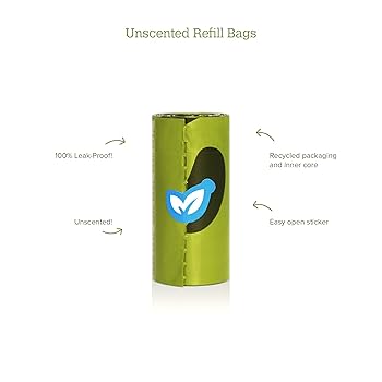 Earth Rated Dog Poop Bags Dispenser with 15 Unscented Bags - Leash Attachment