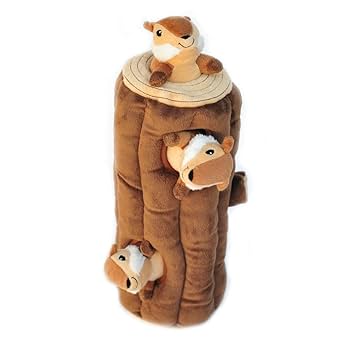 ZippyPaws Burrow Woodland Friends Chipmunks 'n Log Interactive Dog Toy, Hide and Seek Plush Puzzle, Squeaky Toy