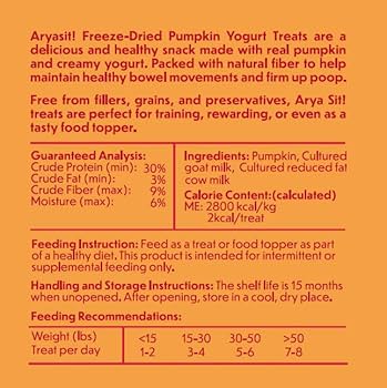 Arya Sit! Freeze-Dried Pumpkin Yogurt Dog & Cat Food Topper, Probiotic, 3.5 oz