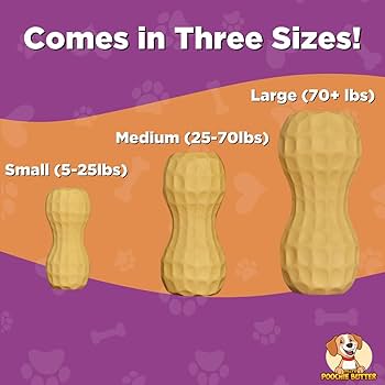 Poochie Butter Dog Toy Peanut Shape Large - Natural Rubber Treat Filler & Dispenser - Crate Training, Teething, Boredom