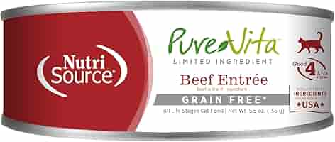 Pure Vita 96% Grain Free Beef & Beef Liver Entrée Wet Cat Food, 5.5 oz Can