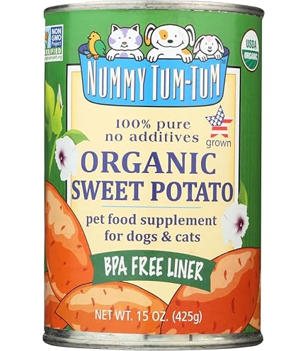 Nummy Tum Tum Organic Sweet Potato - 15 oz Can - Dog & Cat Food Supplement - Pureed, USA Grown