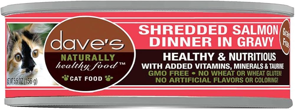 Dave's Naturally Healthy Shredded Salmon in Gravy Grain-Free Cat Food, 5.5 oz