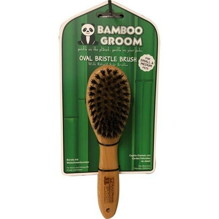 Bamboo Groom Oval Bristle Brush - Small/Medium - Natural Boar Bristles - Pet Grooming