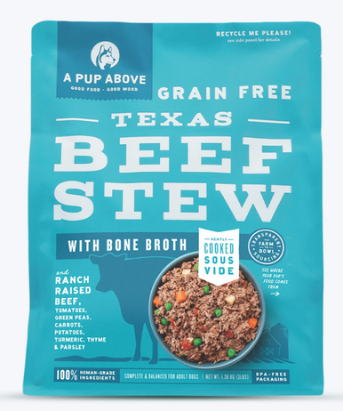 A Pup Above Grain Free Gently Cooked Texas Beef Stew w/ Bone Broth Frozen Dog Food, 3 lb