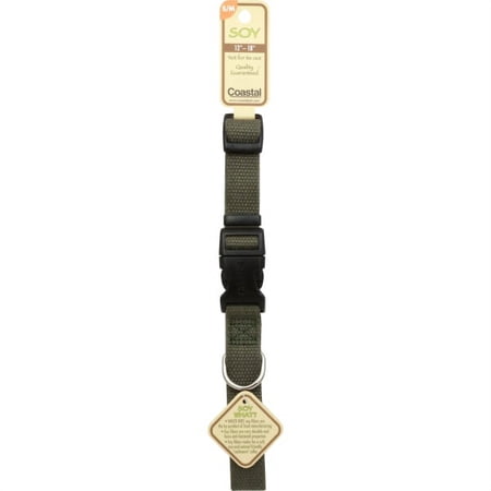 Coastal Pet New Earth Soy Dog Collar - Forest Green - 3/4" x 12-18" - Adjustable, Small Breed