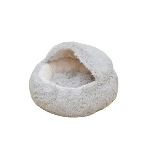 Petpals Igloo Pet Bed - Pearl Grey Cat/Dog Cave with Shag Fur Cushion, 19.5 inch