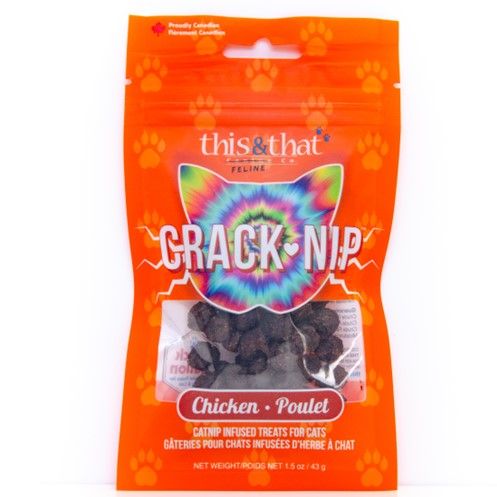 This & That Snack Station Crack Nip Chicken Cat Treats - 1.5 oz / 43g - Catnip Infused Protein Rich Bites