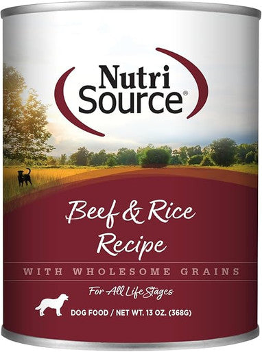 NutriSource Beef & Rice Wet Dog Food, 12.3 oz Can (Single Can or Case of 12)