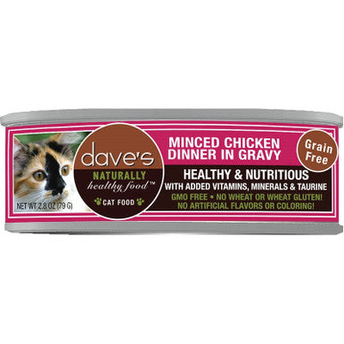 Dave's Cat Grain Free Minced Chicken Dinner Wet Food, 2.8 oz Can (Single)