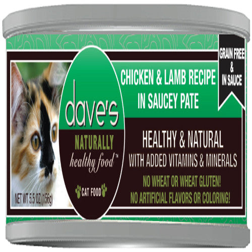 Dave's Saucy Pate Grain-Free Chicken & Lamb Recipe Wet Cat Food, 5.5 oz