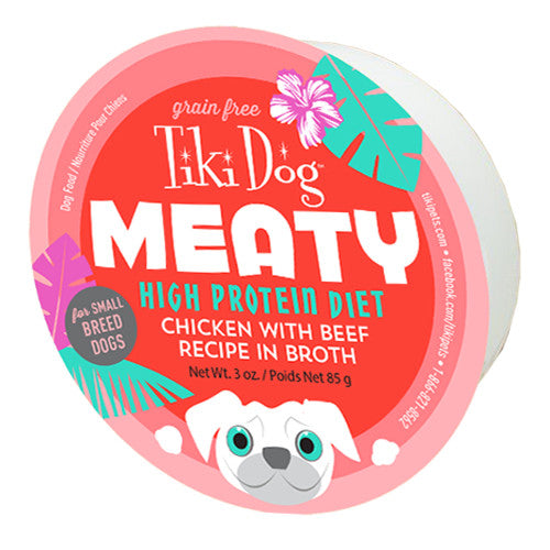 Tiki Pets Dog Mighty Chicken & Beef Wet Food, 3 oz Cups (Case of 4 or 8)
