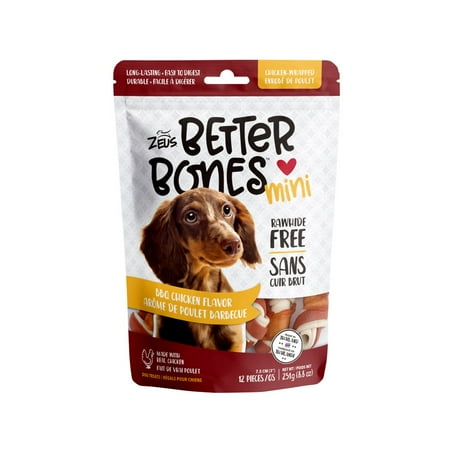 Zeus Better Bones Mini BBQ Chicken-Wrapped Dog Treats - Rawhide Free - 12 Count