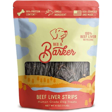 Beg & Barker Beef Liver Dog Treats - Air Dried Strips, 4 oz - Single Ingredient Jerky