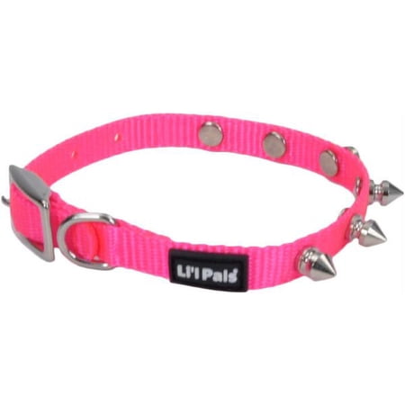 Li l Pals 3/8 X10  Spiked Nylon Dog Collar-Neon Pink