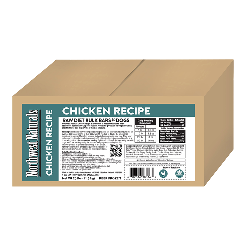 Northwest Naturals Chicken Dinner Bars - Frozen Raw Dog Food, 25 lb Bulk Case