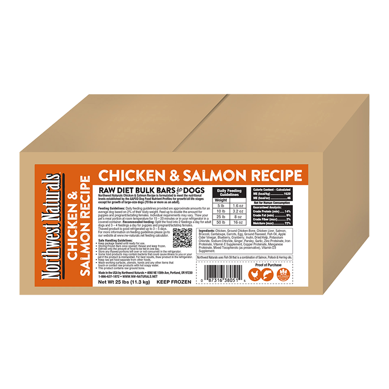 Northwest Naturals Chicken & Salmon Dinner Bars - Raw Frozen Dog Food - 25 lb Bulk Case