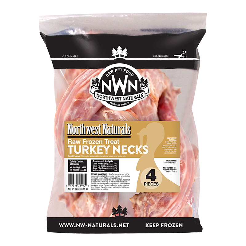 Northwest Naturals Dog Frozen Turkey Necks - Raw Meaty Bones - 4 Count