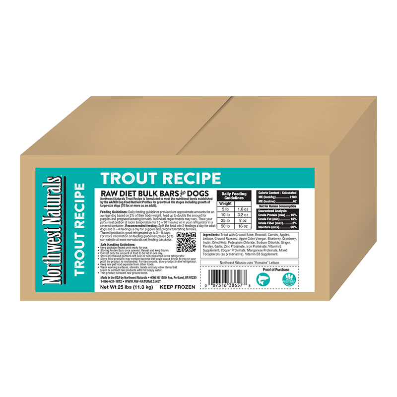 Northwest Naturals Dog Frozen Trout Dinner Bars - Bulk 25 lb Raw Food