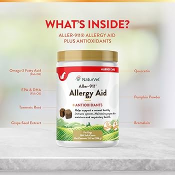 NaturVet Aller-911 Allergy Aid for Dogs & Cats - Antioxidant Soft Chews - 180 Count