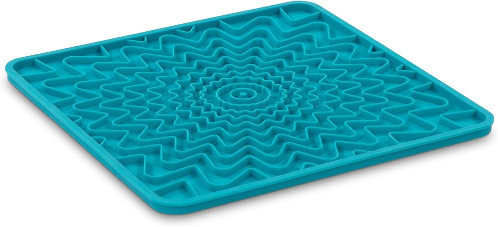 Messy Mutts Dog Licking Mat - Framed Silicone Interactive Slow Feeder, 10x10 Blue