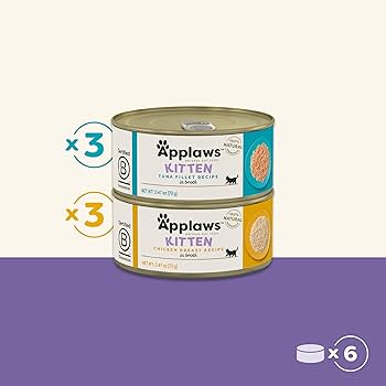 Applaws Natural Wet Kitten Food Variety Pack - 6 x 2.47oz Cans Limited Ingredient, in Broth